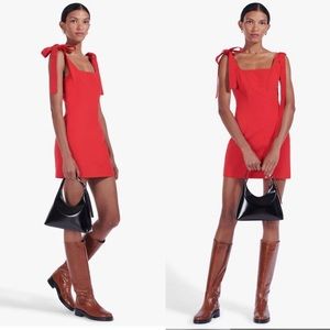 STAUD Red Square Neck Tie Strap Sleeveless Abbi Mini Dress Poinsettia Size 0